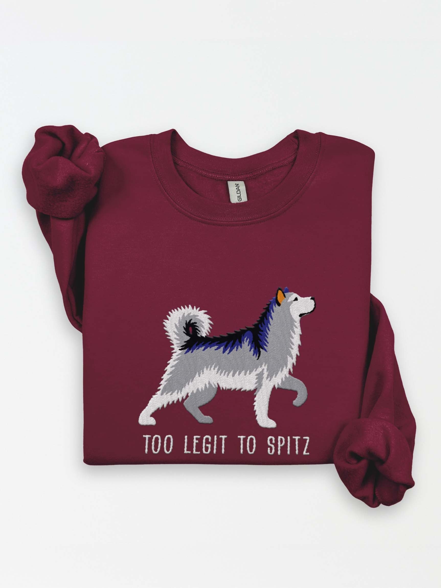 Too Legit to Spitz Sweatshirt (Embroidered) of an Alaskan Malamute(Gray & White) product image (1)
