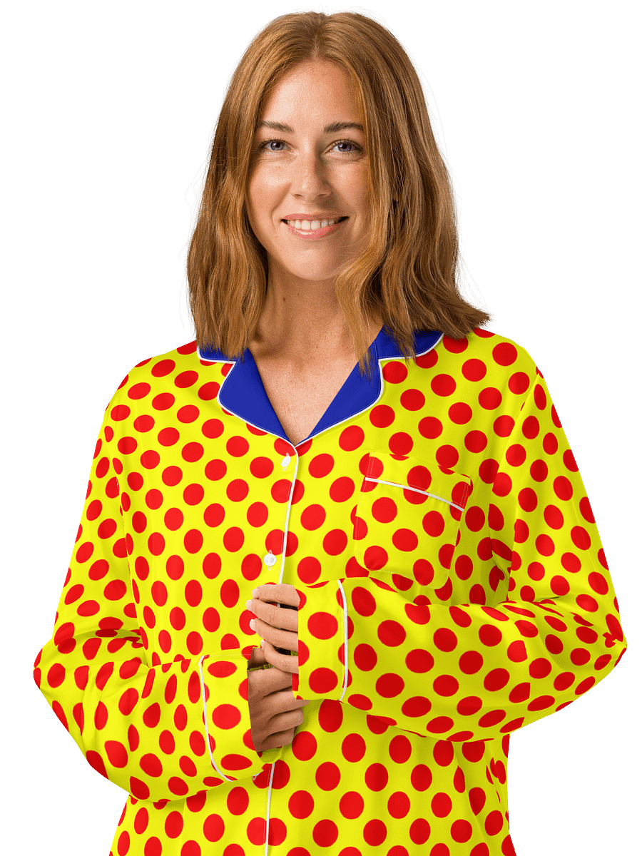 Red Polka Dots on Yellow Women's Long Sleeve Pajama Top product image (1)