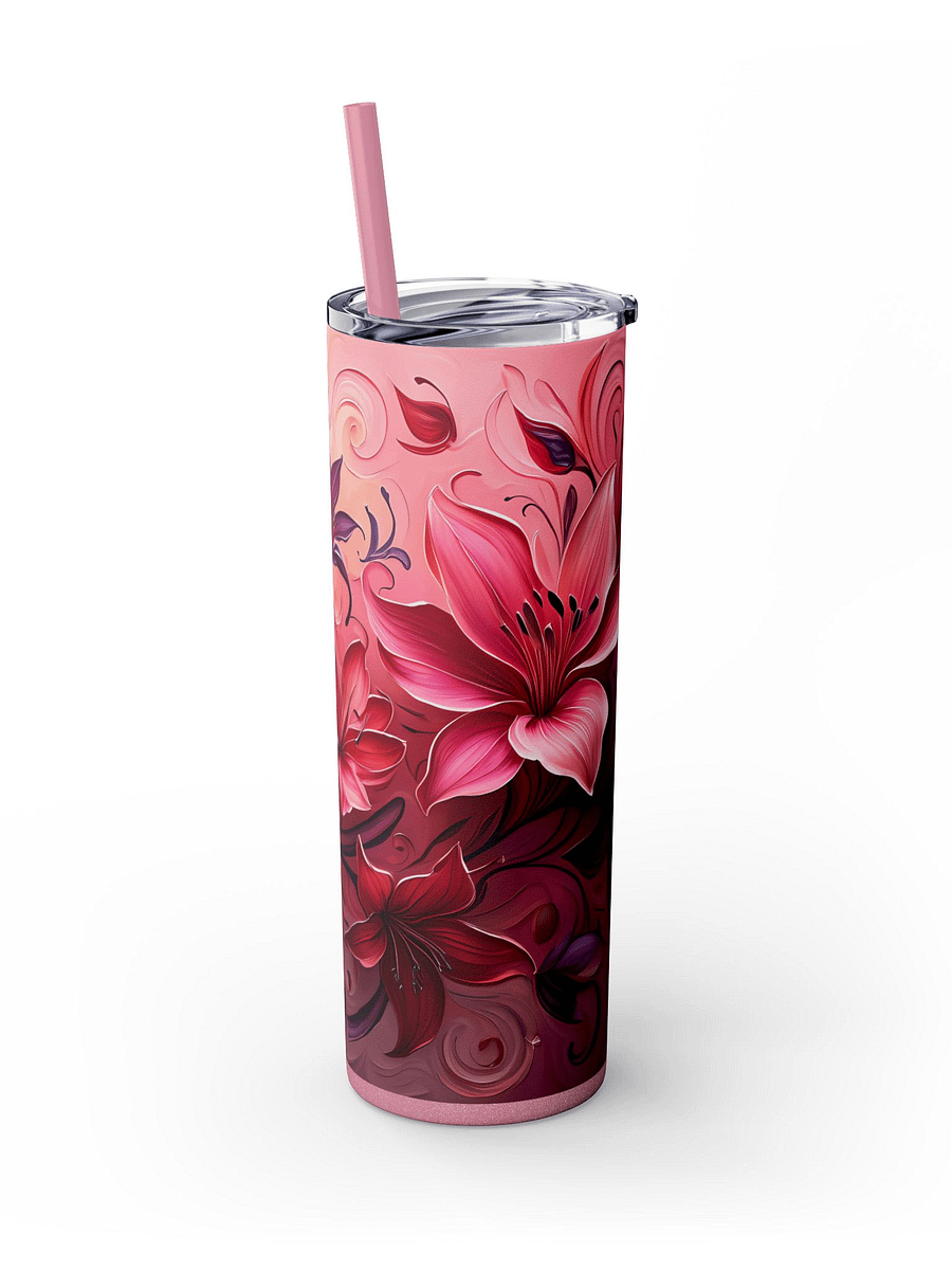 Pink Red Floral Tumbler Wrap PNG for 20oz Skinny | 9.3x8.2 Sublimation Design | Instant Download | Mother's Day Gift Wrap product image (1)