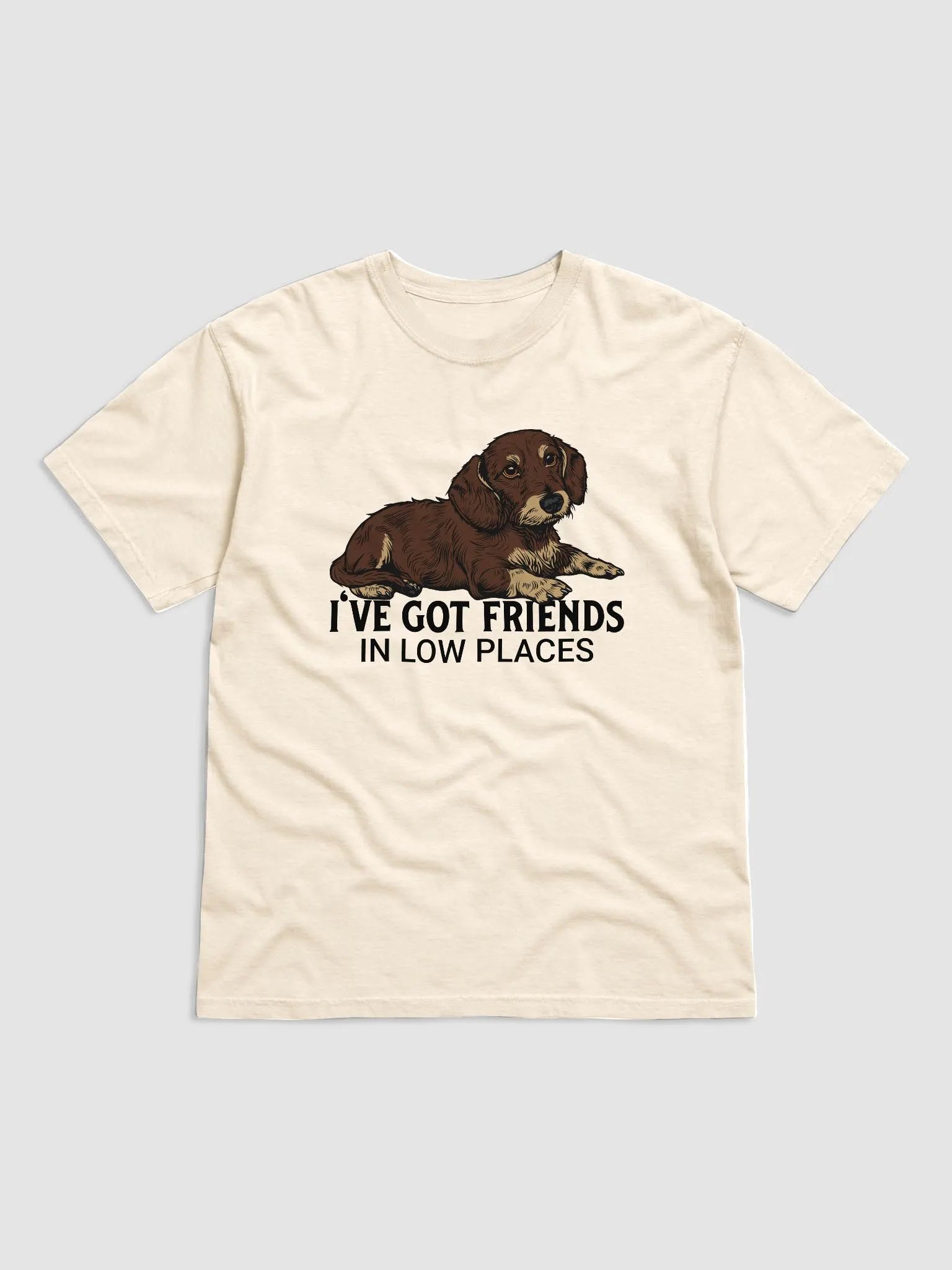 I've Got Friends in Low Places T-Shirt of a Dachshund (Wirehaired Brown) | Funny T-Shirt for Wiener and Doxie Paw-rents product image (28)