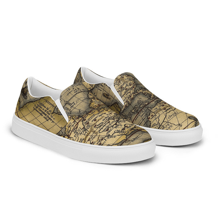"Ortelius" Vintage World Map Women's Slip-On Canvas Shoes product image (2)