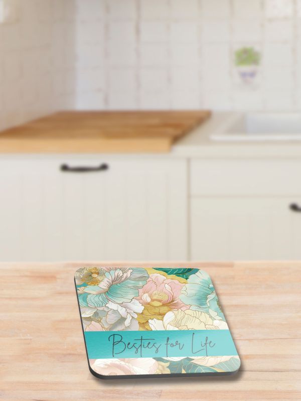 Floral Besties For Life Cork Coaster product image (1)