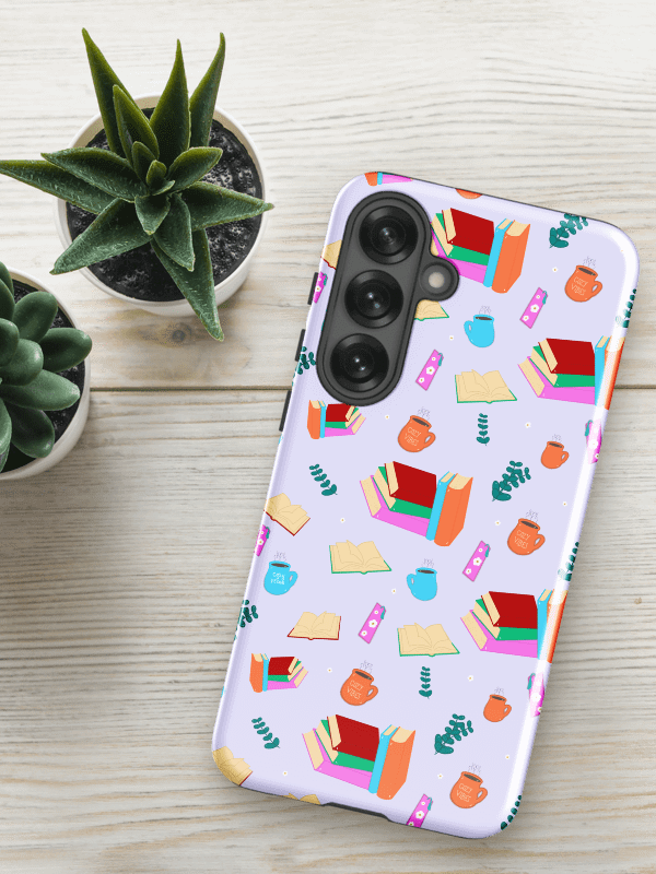 Cozy Book Lovers Pattern- Purple Background Samsung® Tough Case product image (1)