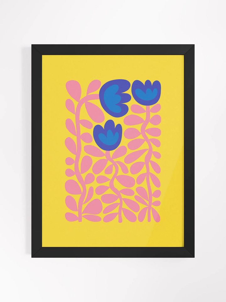 Amidst pink leaves, the blue flowers shone - Framed Poster product image (1)