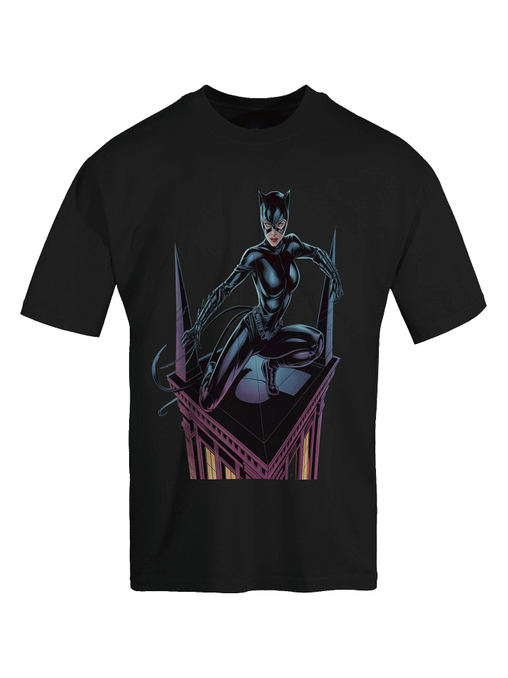 Neon Nocturne: Catwoman's Rooftop Ravish Oversized Faded T-Shirt product image (1)