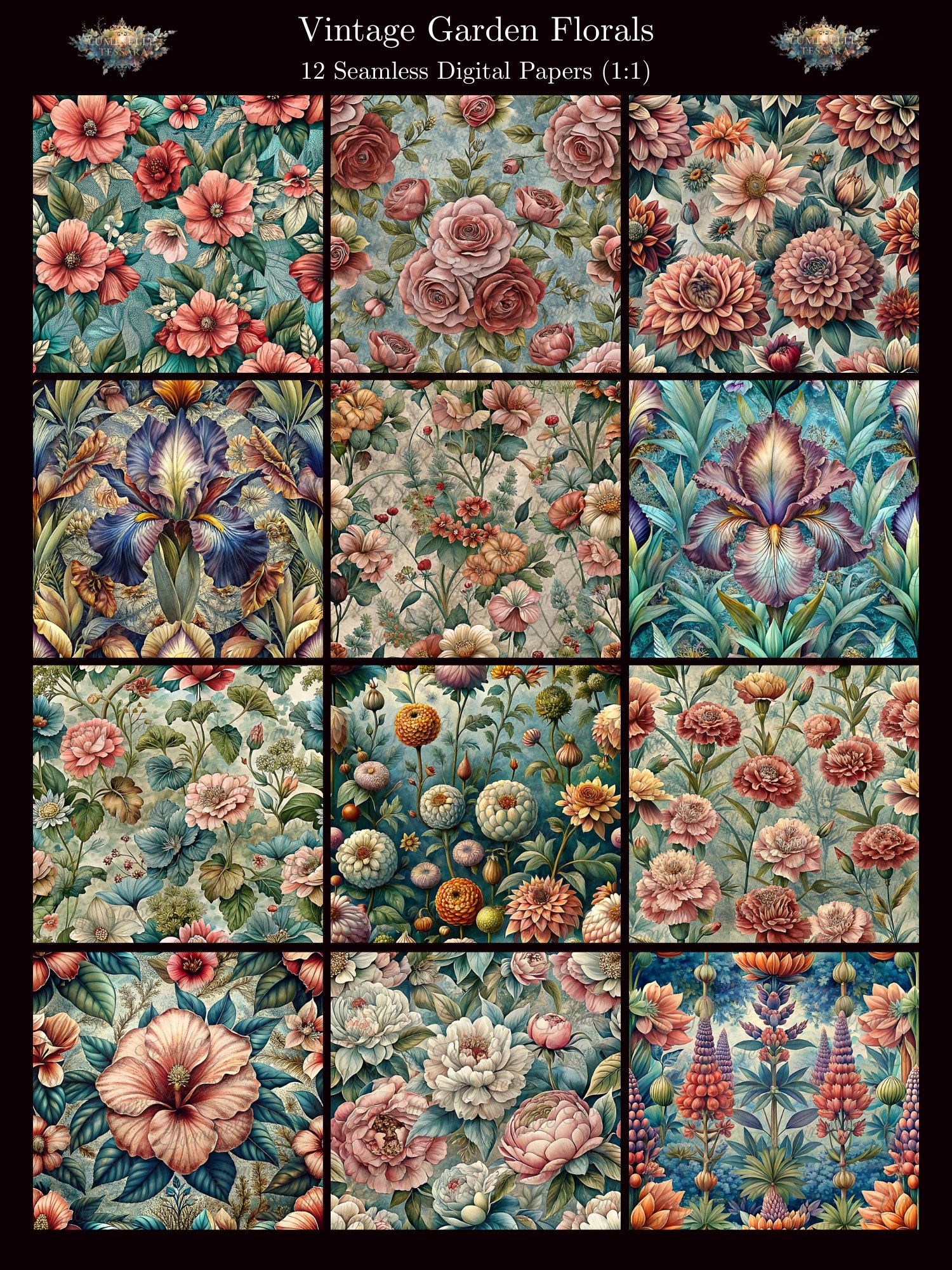 Vintage Garden Florals – Seamless Digital Paper Bundle product image (1)
