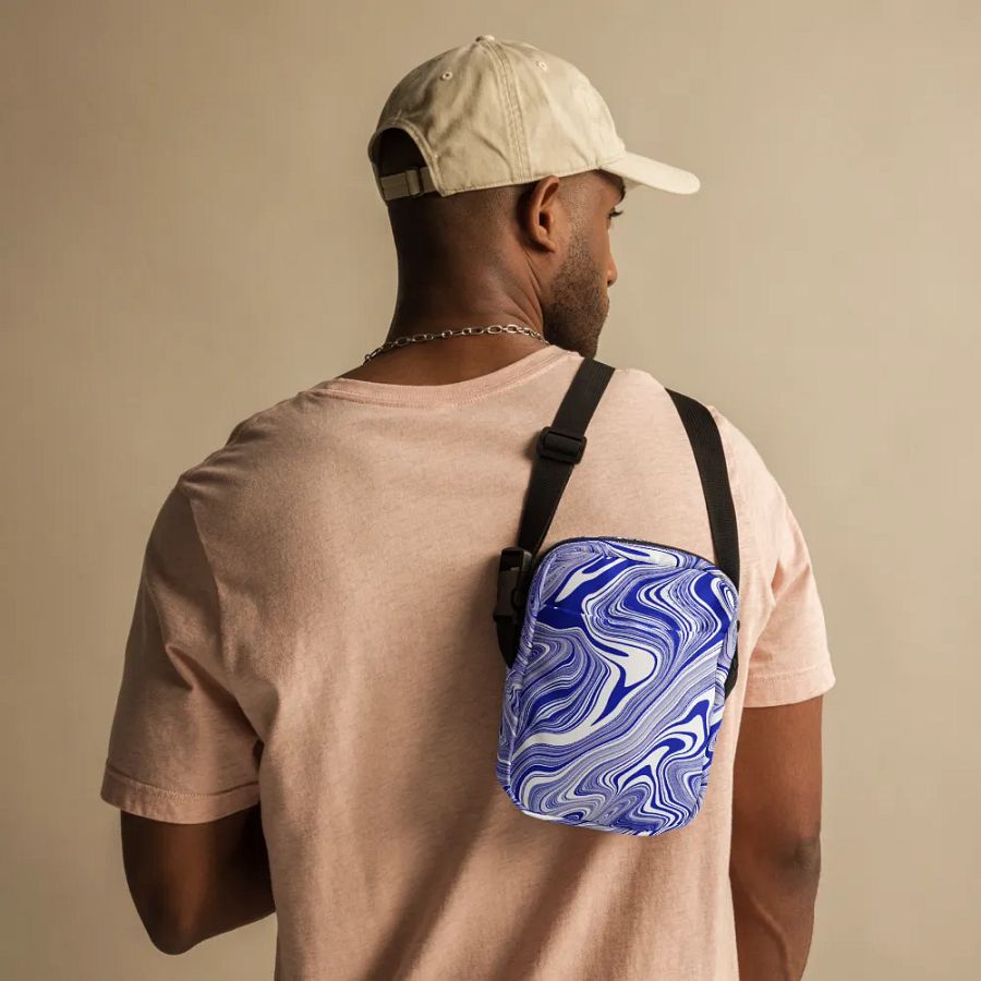 Utility Crossbody Bag - Blue and White Liquid Swirls product image (12)