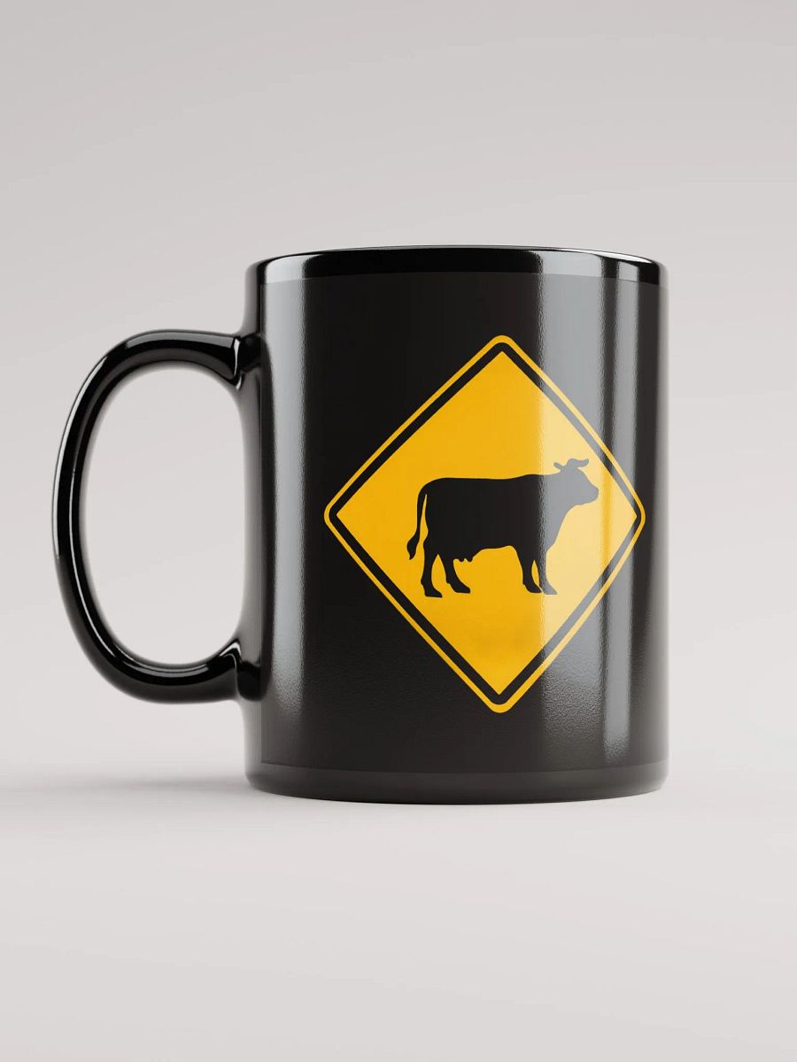 "Cow crossing sign" black glossy mug product image (5)