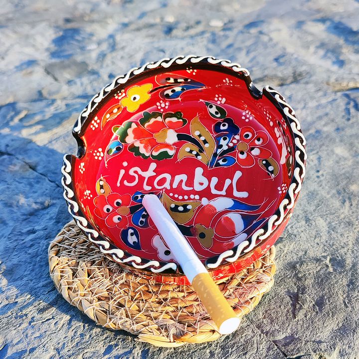 Handmade Red Ceramic Ashtray - Turkish Iznik Style Decor, 7 cm — handmade pottery product image (1)