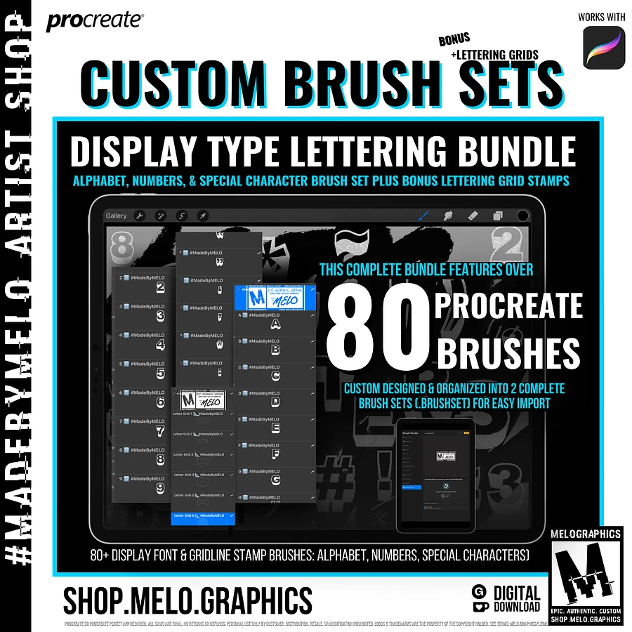 Display Type Procreate Lettering Stamps & Grids Brush Set Bundle | #MadeByMELO product image (3)