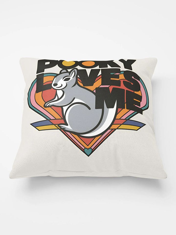 Comfy Pillow: Pooky Loves Me, 70s Heart and Bold Font with Pooky in the forefront product image (1)