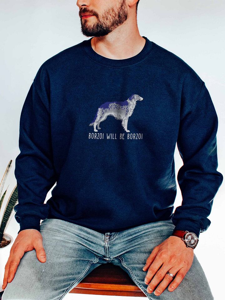 Borzoi Will Be Borzoi Sweatshirt (Embroidered) of a Borzoi(Blue) product image (2)
