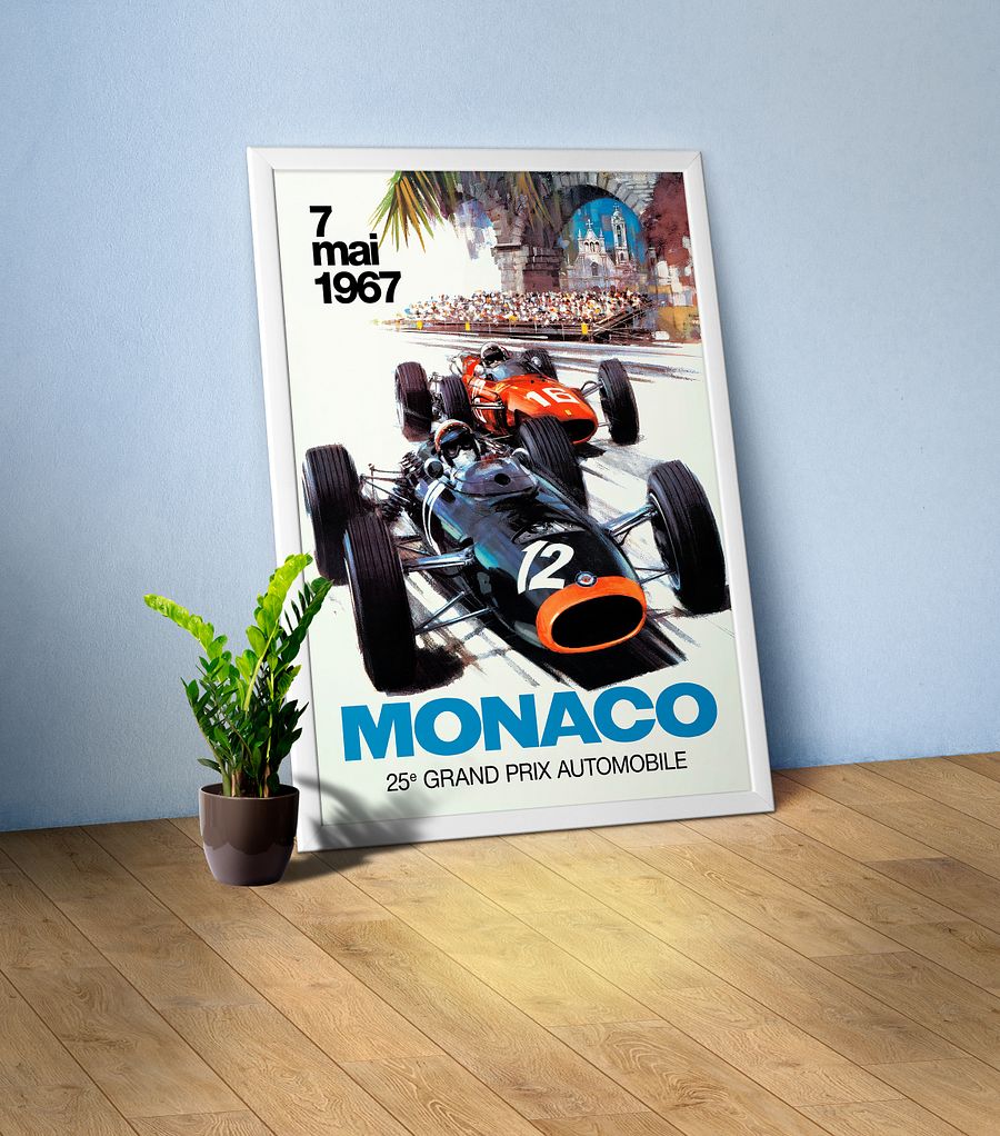 Monaco Vintage F1 Grand Prix, 1967 poster — Vintage Formula 1 poster, Monaco Grand Prix poster, retro travel poster, retro travel art product image (6)