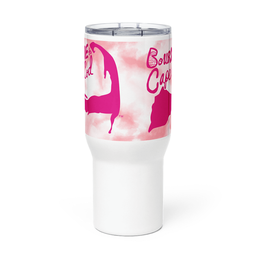 BOURNE to Cape Cod™ | Allcolor 267 | Stainless Steel Travel Mug with Handle | Insulated, Spill-Proof, Coastal Adventure Style | Pink Logo on Pink Tie-Dye product image (3)