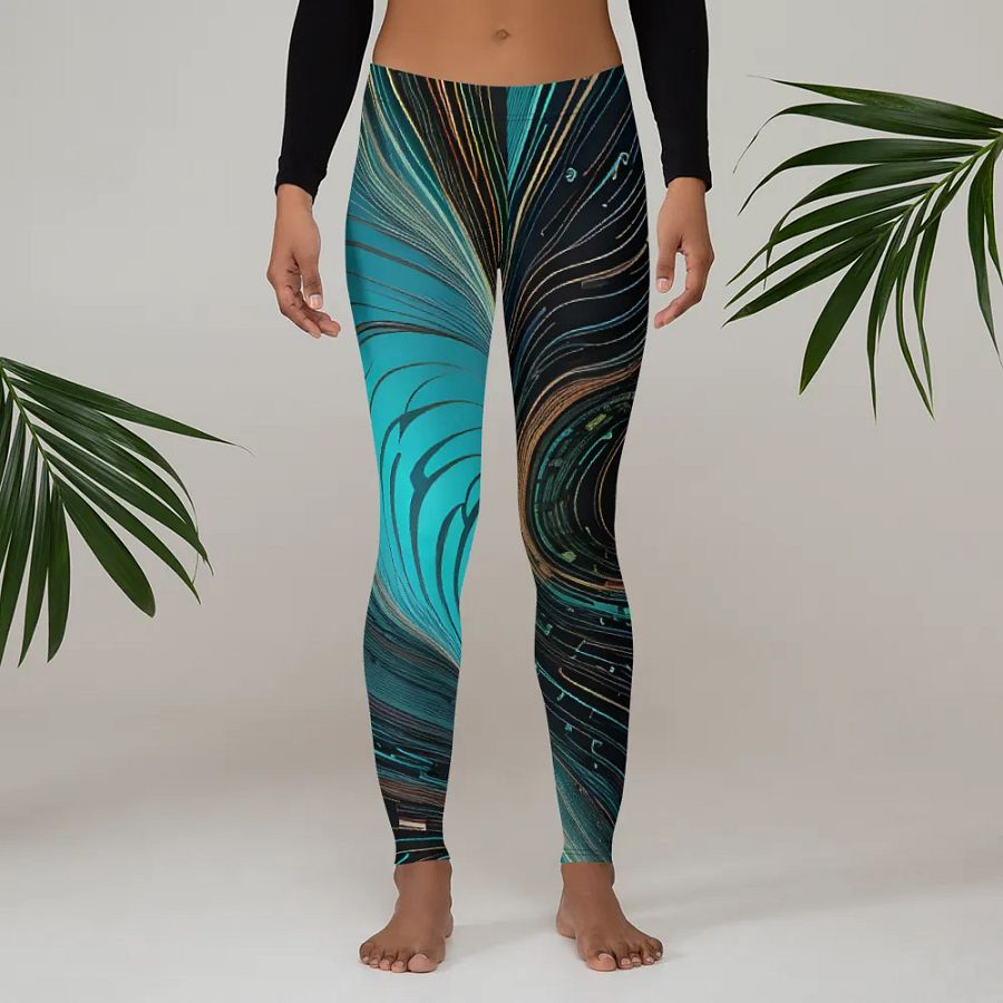 Abstract Psychedelic Neon Blue Motion All-Over Print Leggings product image (4)
