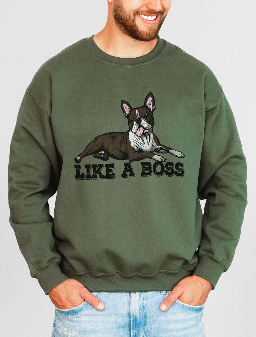 Like a Boss Sweatshirt of a Boston Terrier(Brindle) | Funny Shirt for Bostie Paw-rents product image (13)