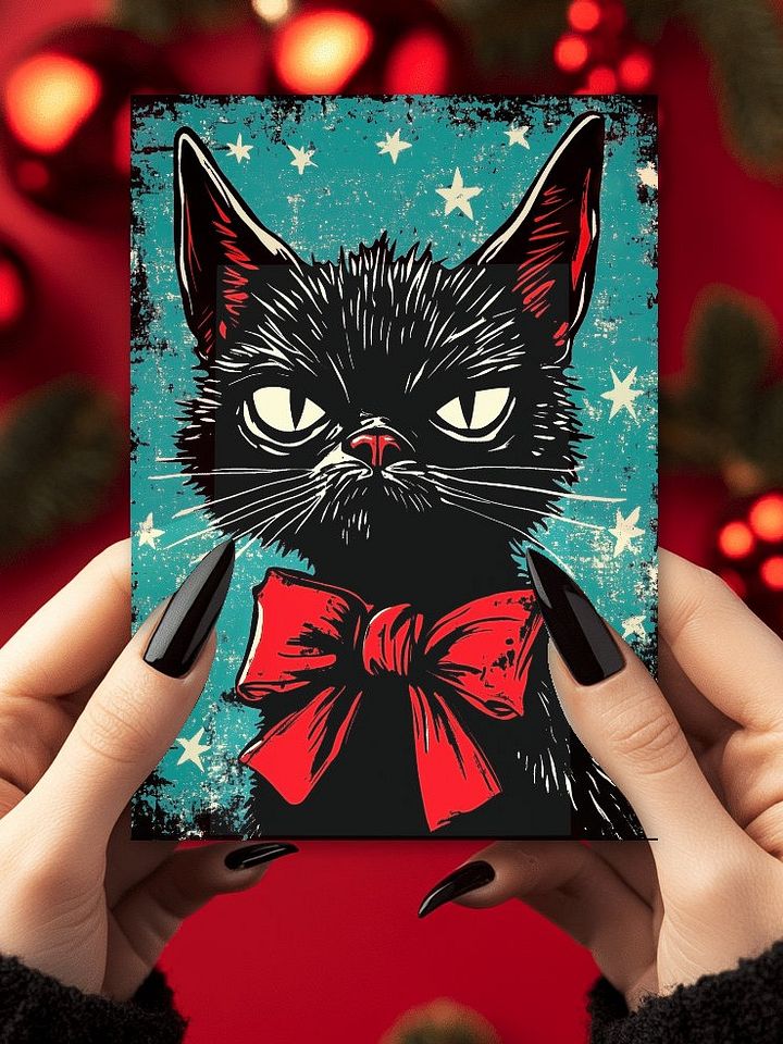 Retro Narky Kitty Cat Christmas Cards Pack of 10 • 5×7 product image (1)
