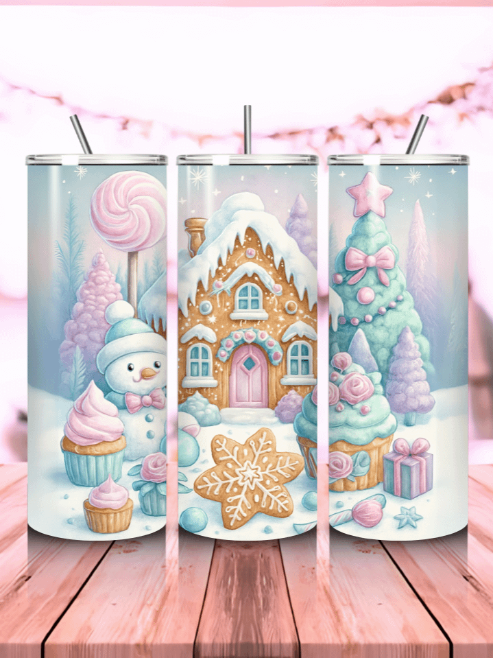 Cute Pastel Gingerbread House Tumbler Wrap PNG – 20oz Skinny Sublimation Design with Adorable Christmas Theme & Soft Pastel Colors – Perfect Winter Holiday Gift – 300 DPI Instant Digital Download product image (1)