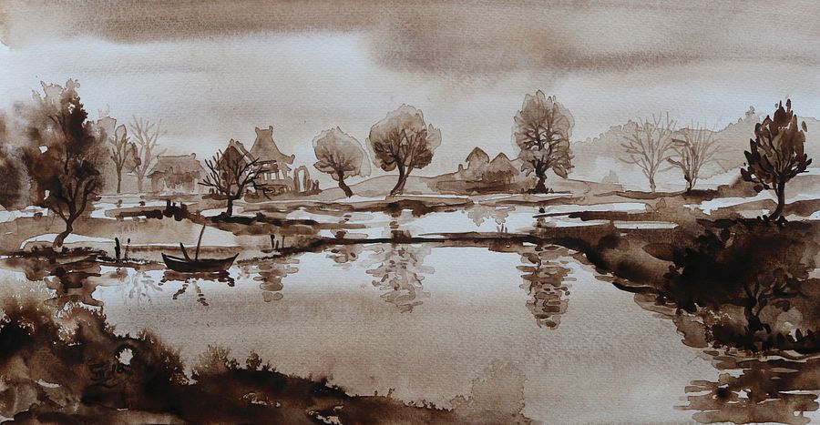 "Sepia Lake" Painting by Deni Je product image (1)