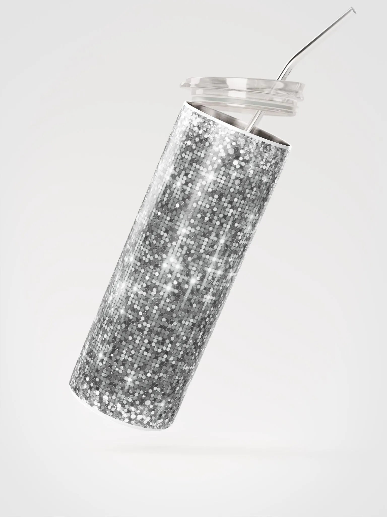 Shining Silver Glitter Stainless Steel Tumbler | Eco-Friendly 20oz with Reusable Straw product image (2)