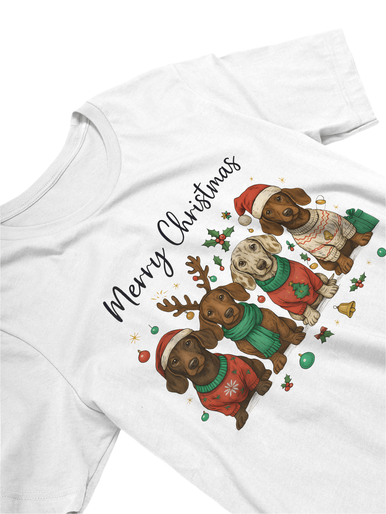 Merry Christmas Dachshund Sweater T-Shirt – Cozy Holiday Dog Illustration product image (4)