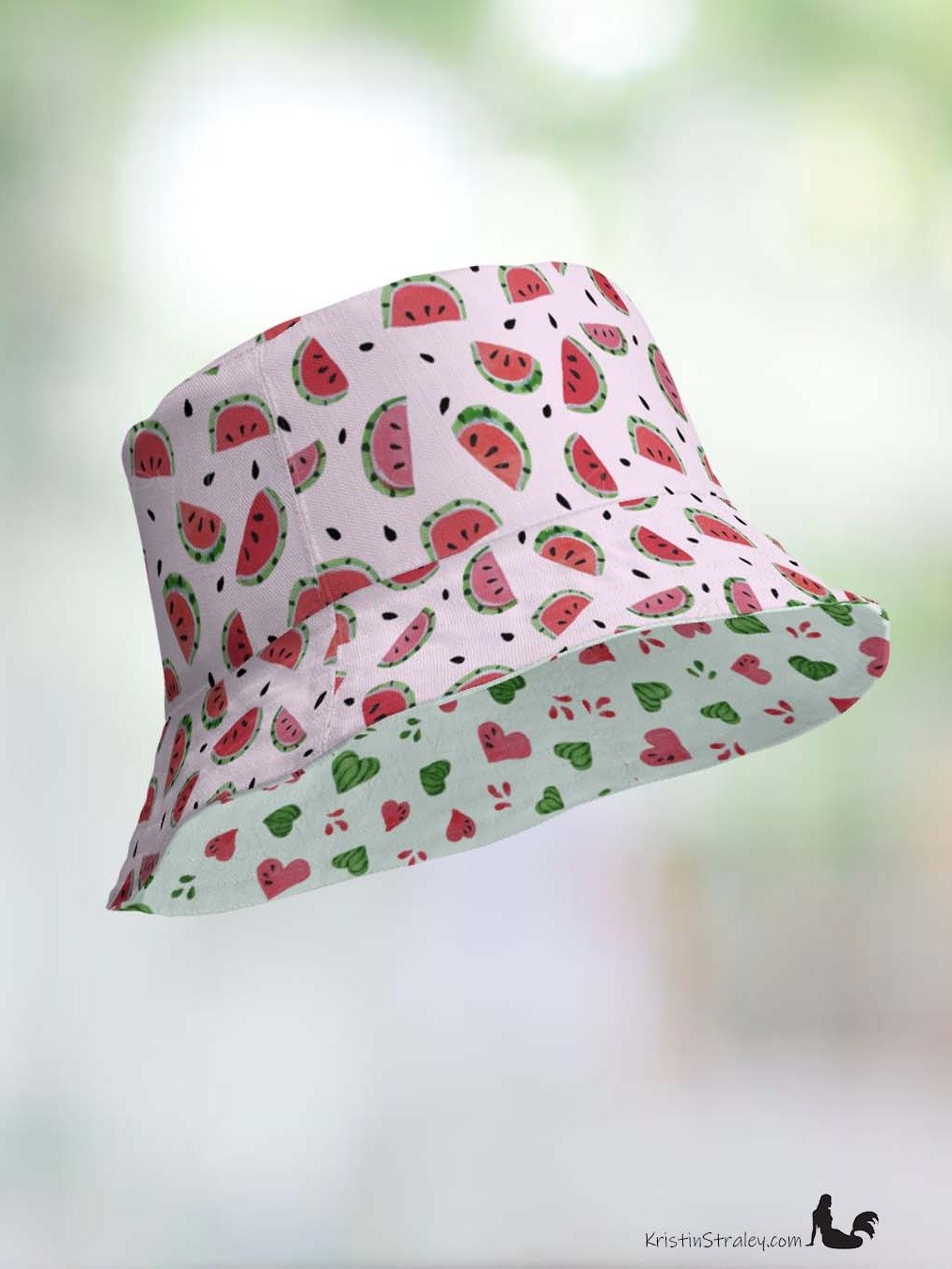 Watermelon Splash Reversible Bucket Hat Watermelons and Hearts product image (10)
