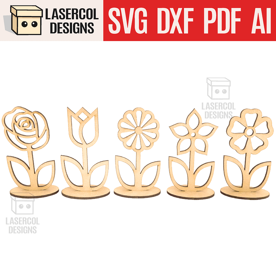 Flowers - Set 1 - (Two Sizes, Five Styles) - Laser Cut Files product image (1)