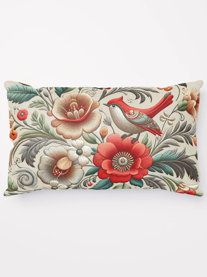 Floral Embroidered Look Red Blue Green Beige Throw Pillow product image (1)