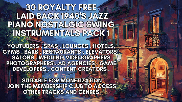 30 Royalty Free Tracks. Laidback 1940's Swing Jazz Piano Nostalgic Instrumentals Pack 1 product image (1)