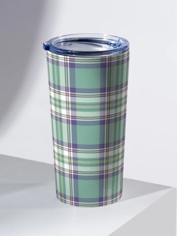 Light Green, Purple, & Yellow Plaid Travel Tumbler product image (1)