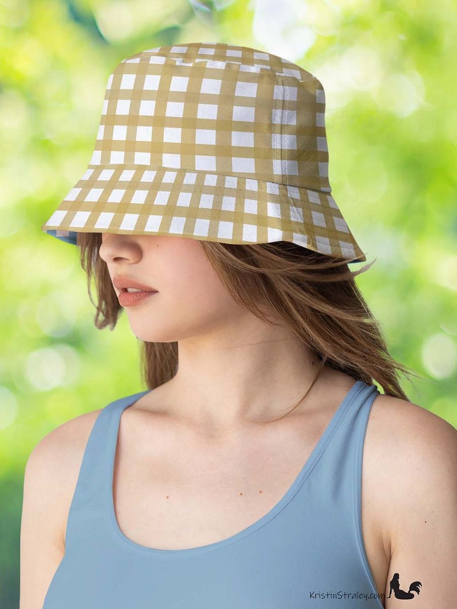 Gingham Reversible Bucket Hat Blue and Mustard Yellow Checker product image (3)