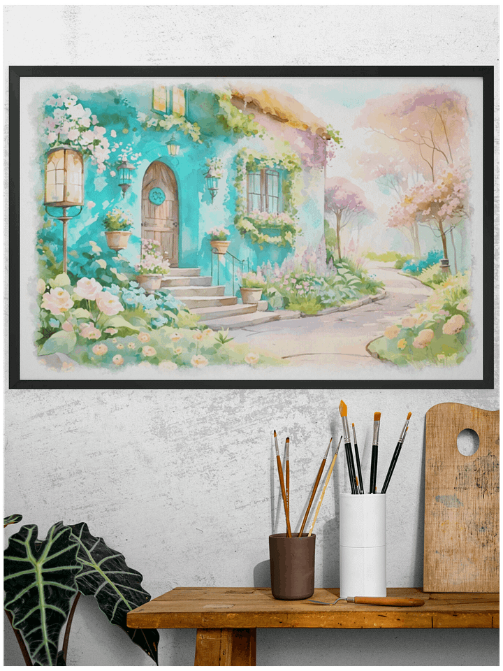 Dream Cottage in Bloomlight - 24x36 Framed Watercolor Print product image (1)