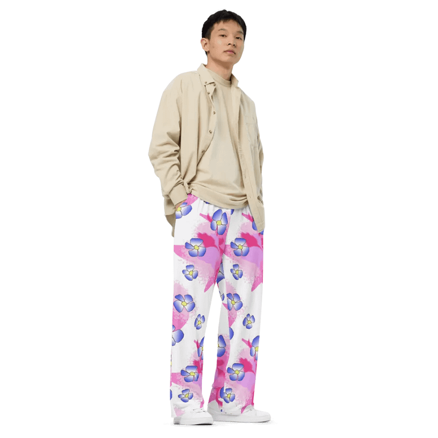 Blue Flowers on Pink Wideleg Pants product image (3)