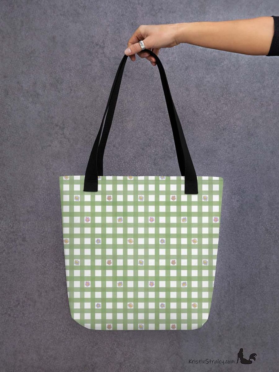 Gingham Blossoms - Small Flowers in Green Gingham Tote Bag product image (5)