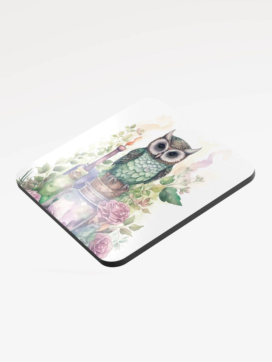 Glossed Cork Coaster 🦉 Peaceful Green with a Hint of Pink - Owls Vibes - Motif 4 product image (3)