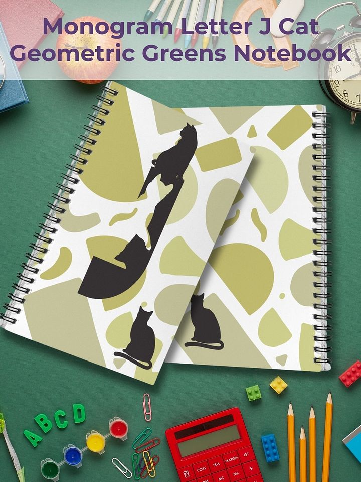 Monogram Letter J Cat Lover Geometric Greens Notebook product image (1)