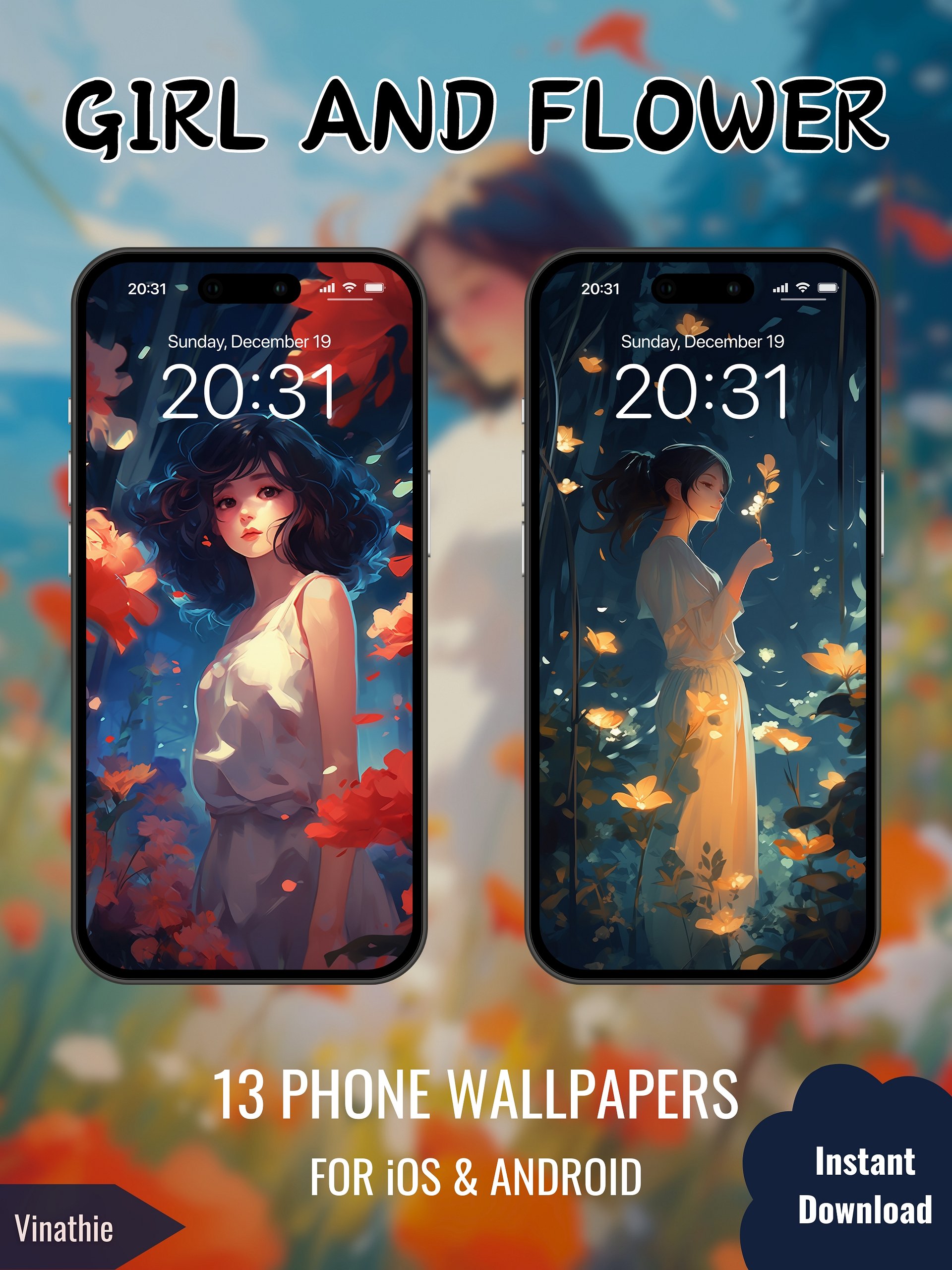 Girl And Flower | Anime Girl | Phone Wallpaper product image (6)
