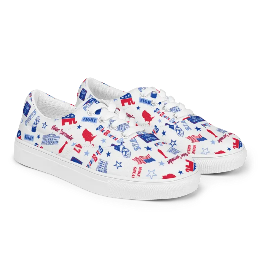 Trump 2024 Republican Patriot Make America Great Again White Pattern Low Top Canvas Shoes for women product image (10)