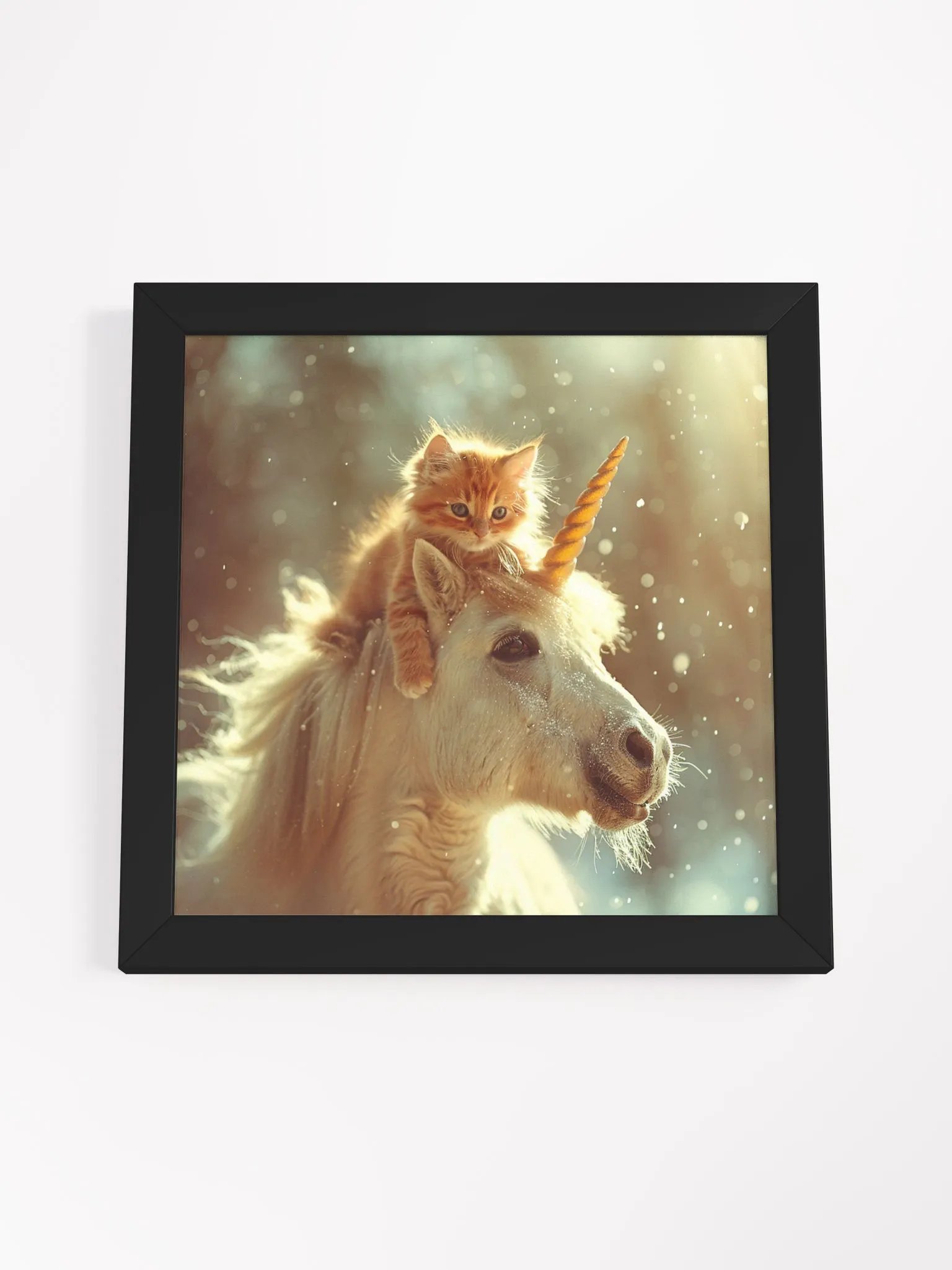 Cute Orange Kitten Riding a Unicorn Framed Wall Art product image (1)