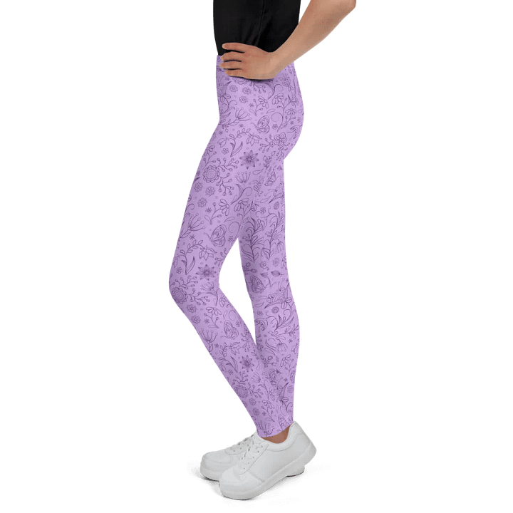 Light Purple Lilac Floral Youth Leggings product image (2)