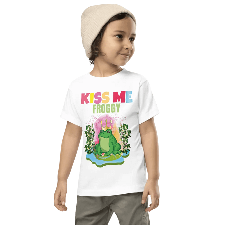 Kiss Me Froggy Colorful Funny Kids T-Shirt – Trendy Bella + Canvas Toddler Funny Shirt product image (1)