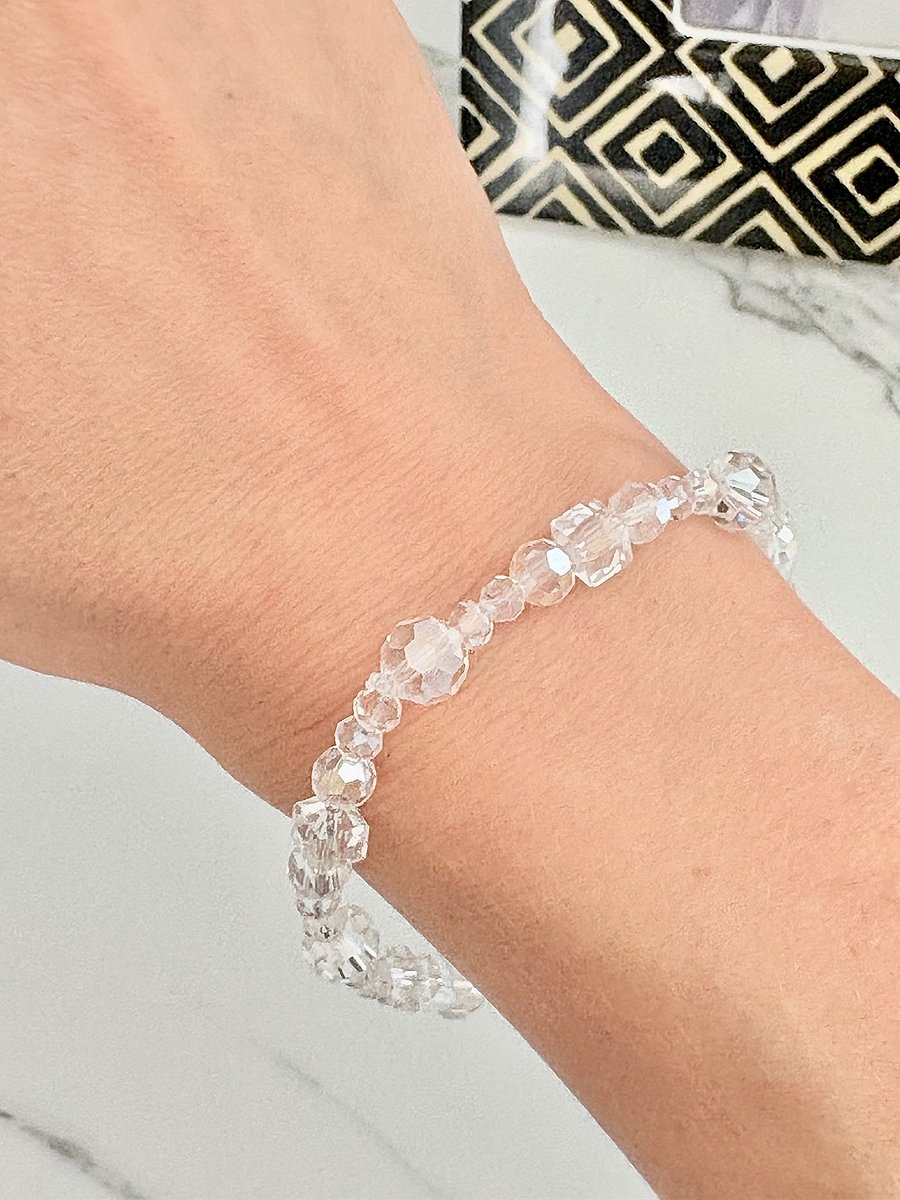 Shimmering Frost Crystal Ice | Faceted Glass Bead Bracelet | Handmade 8" Coastal Charm | by Monique Faella Designs™ | MFD-00047 product image (3)