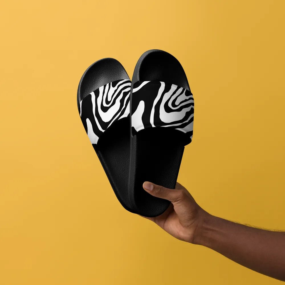 B/W Monochrome Printed Waves Men's Slides product image (8)