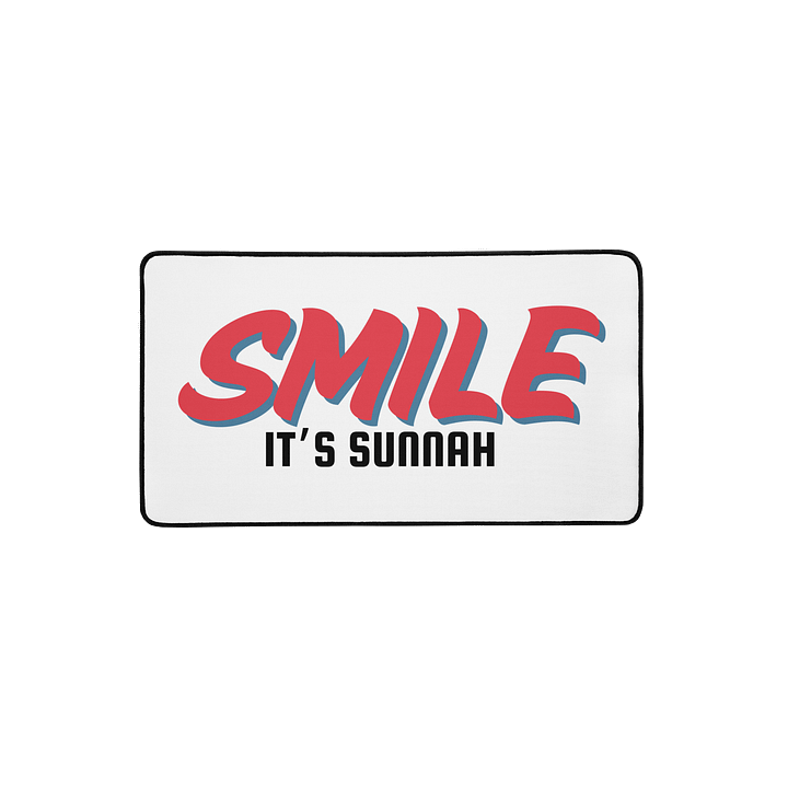 White "Smile It's Sunnah" Desk Mat in Vivid Red product image (2)