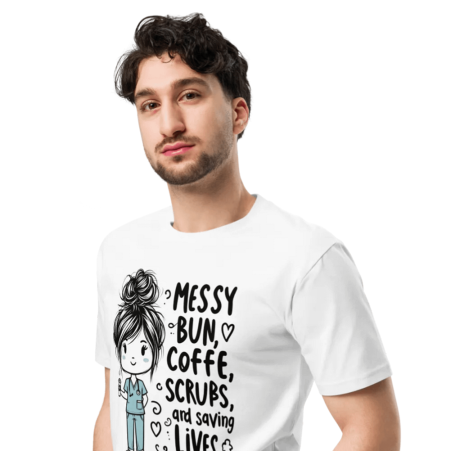 Messy Bun, Coffee, Scrubs & Saving Lives T-Shirt product image (4)