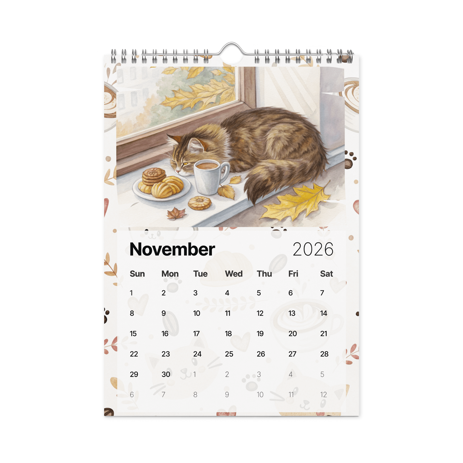 Coffee with Cats Wall Calendar 2026 – Cozy Watercolor Scenes of Cats, Coffee & Comfort product image (11)