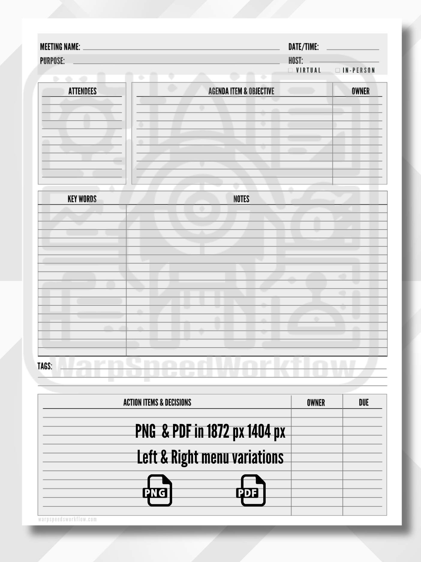 Meeting Note Capture Template - reMarkable & Supernote product image (1)