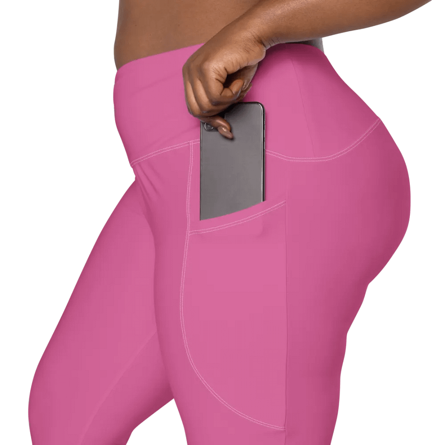 Plain Medium Pink Light Summer Women's High Waisted Premium Crossover Leggings with Pockets by Treasure Pie product image (9)