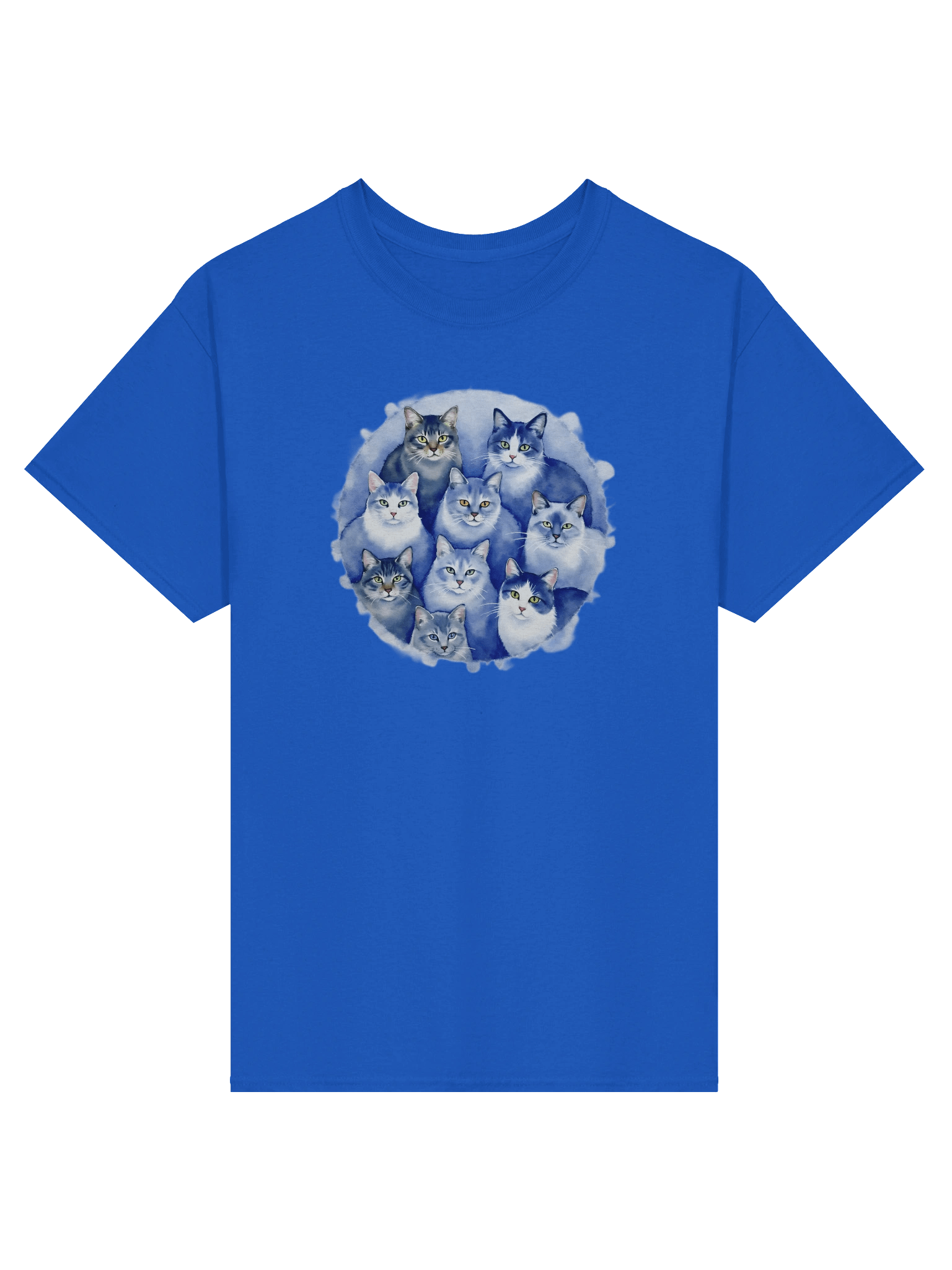 Cat T-shirt, various cats in blue, no. VAC002 product image (1)