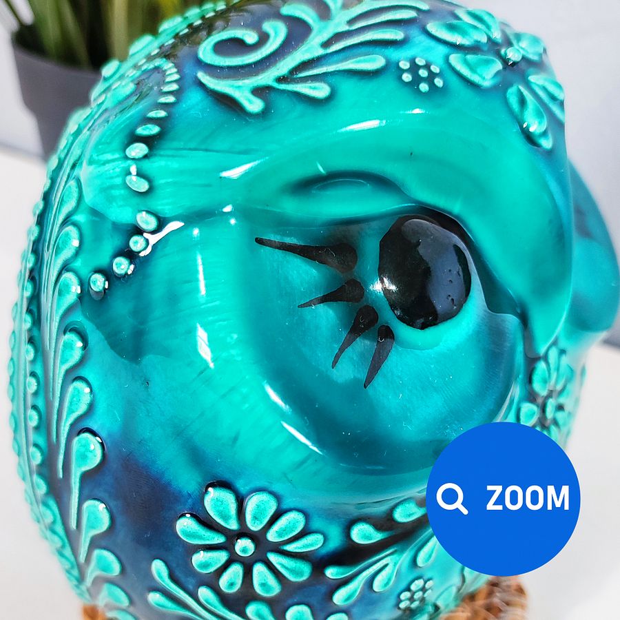 Ceramic turquoise owl — handmade pottery, handmade ceramic, home decor, handmade gift, Turkish ceramic product image (4)